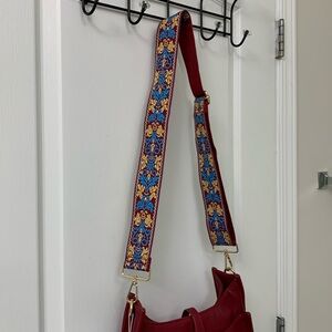 ah dorned Maroon, Blue, and Mustard Patterned Thick Guitar Crossbody Strap